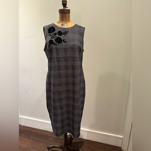 Calvin Klein Black and Gray Plaid Midi Dress